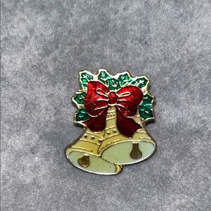 FestiveVintage Red Bow Bell Enamel Brooch